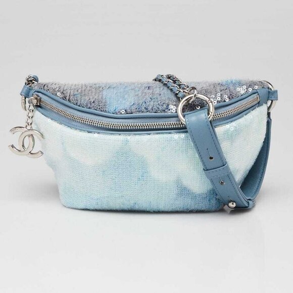 Chanel Light Blue Sequin Waterfall CC Waist Belt Bag - Picture 1 of 10